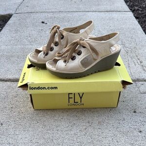 Fly London Cream Wedge Sandals